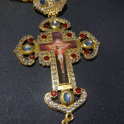 Chest gold-plated cross with chain new 17x8.5 cm
