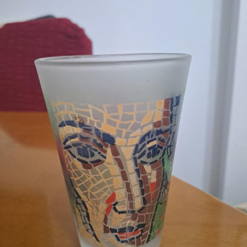 Lumidis Parrot Collectible Glass with Pavlos Samiou Painting Motif, Frosted Texture
