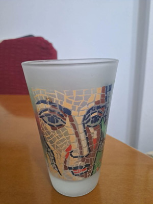 Lumidis Parrot Collectible Glass with Pavlos Samiou Painting Motif, Frosted Texture