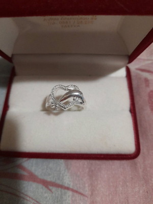 Silver 925 ring dolphin and heart new, size 8
