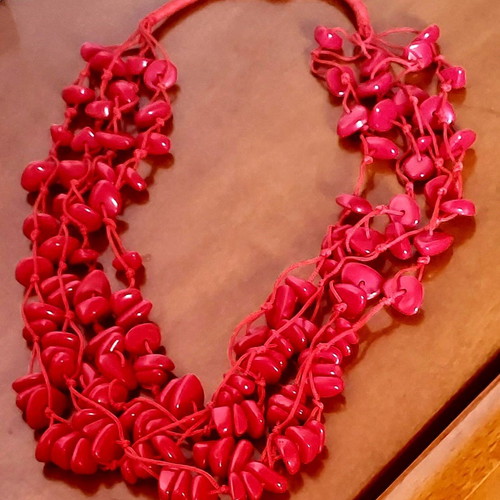 Red multi-strand stone necklace