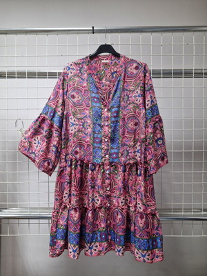 Boho dress M, like new, 90% art silk 10% viscose, multicolor