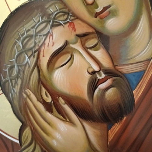 Handmade Deposition religious icon 30x40 with gold leaf