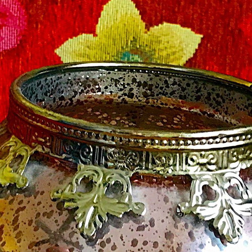 Rare design crystal vase with silver engravings and candle inside
