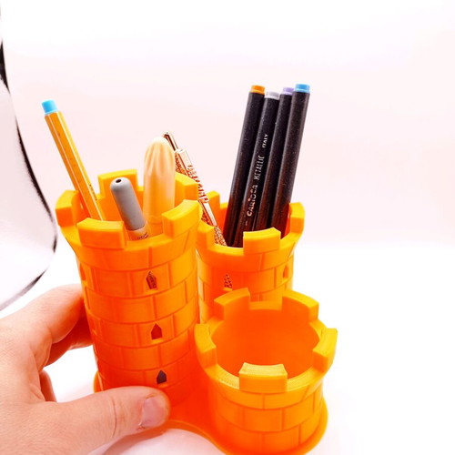 Orange Castle Pencil Holder 3D printed new