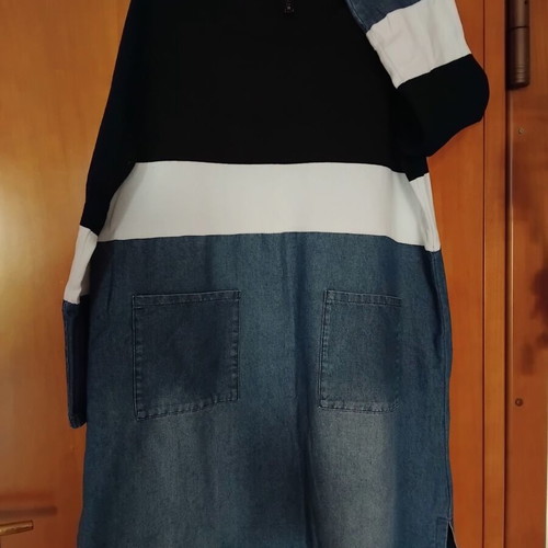 Denim dress like new, half denim and half elastic cotton, white and blue
