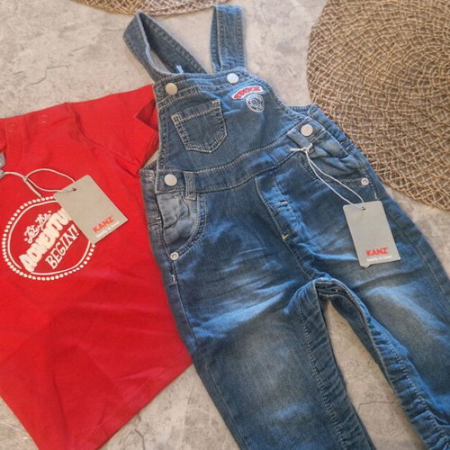 Kanz denim salopette with short-sleeve shirt new for 6-9 months