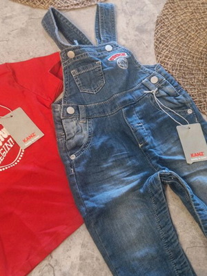 Kanz denim salopette with short-sleeve shirt new for 6-9 months