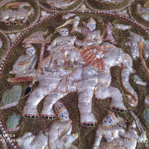 Kalaga used tapestry from Myanmar with embossed zodiac motifs