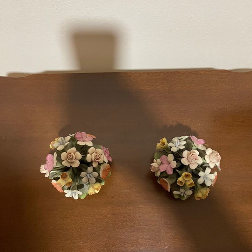 Vintage Fullin Mollica Capodimonte flower bouquets set of 2, new