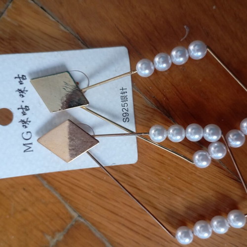 S925 silver geometric drop earrings with white pearls
