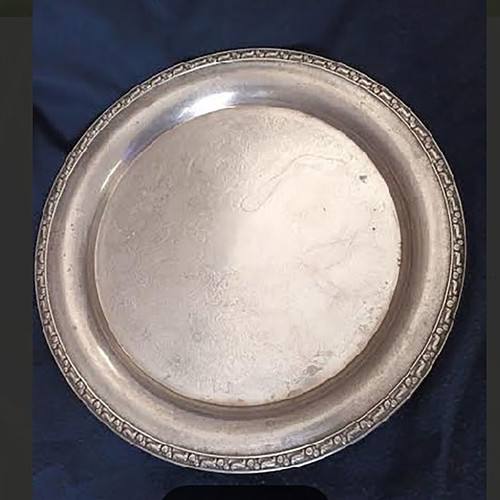 Silver-plated serving tray Egyptian used, handmade 43x43