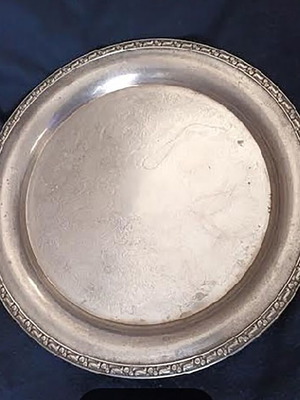 Silver-plated serving tray Egyptian used, handmade 43x43