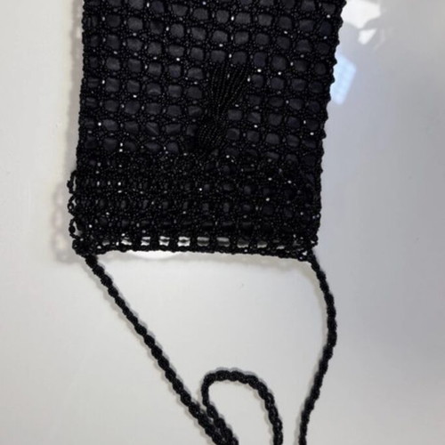 Vintage black handmade bag with beads small size like new