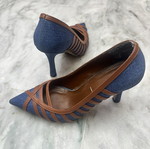 Denim pumps size 36, blue and brown