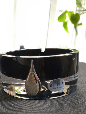 Glass solid vintage ashtray used with silver detail