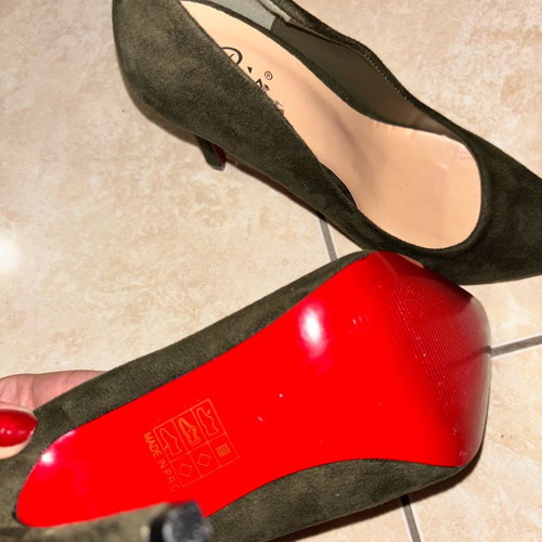 Khaki high heels with thin heel