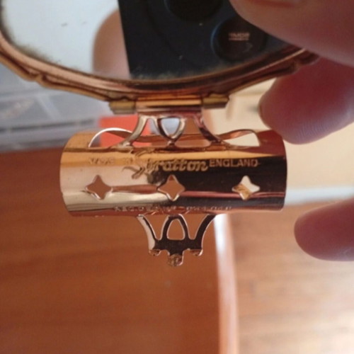 Stratton vintage compact mirror used with enamel bird design