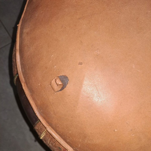 Leather pouf used, height 45 cm, diameter 50 cm, handmade Tunisia