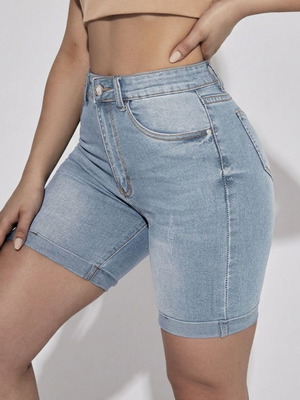 Shein Roll Up Hem Denim Shorts Like New, Light Blue, Size L
