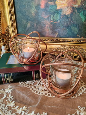 Geometric SIL Copper tea light candle holders set of 2 new