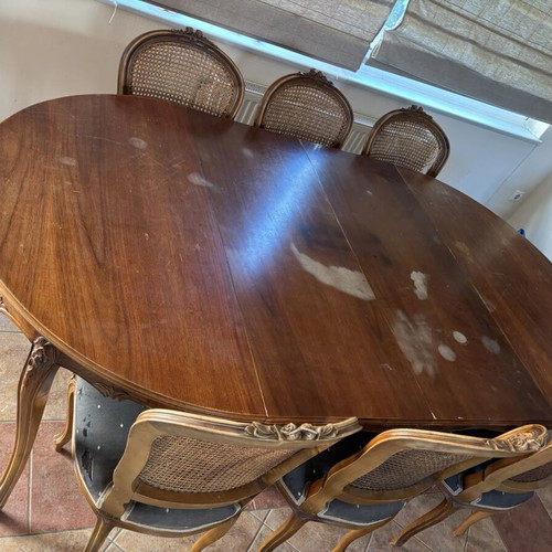 Wooden dining table with 6 chairs, extendable