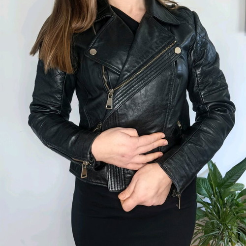 River Island women's leather jacket, black, size M-L