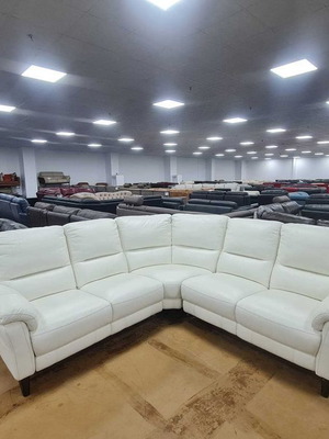 Light Cream Leather Corner Sofa with Electric Relax Mechanism new