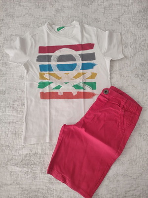 Benetton kids' t-shirt and red shorts used, size 5 years