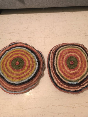 Set of 2 handmade knitted pillows used, traditional with wear