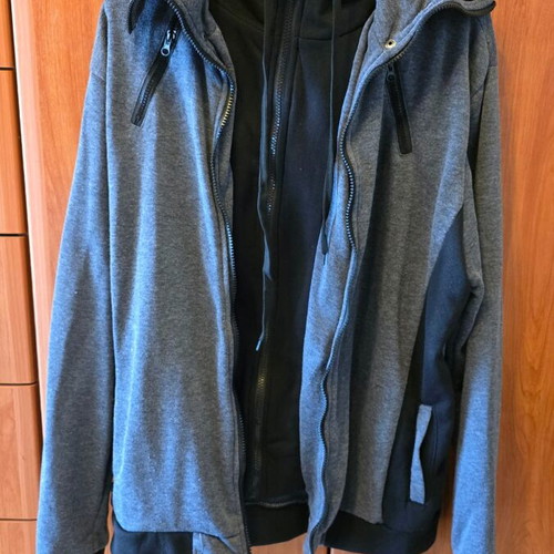 Jacket XL with hood, thin spring, like new, black and gray