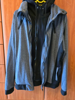 Jacket XL with hood, thin spring, like new, black and gray