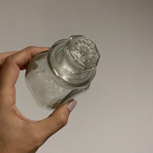 Vintage glass jar with embossed lid like new