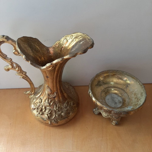 Vintage tin amphora 18cm used, copper-plated
