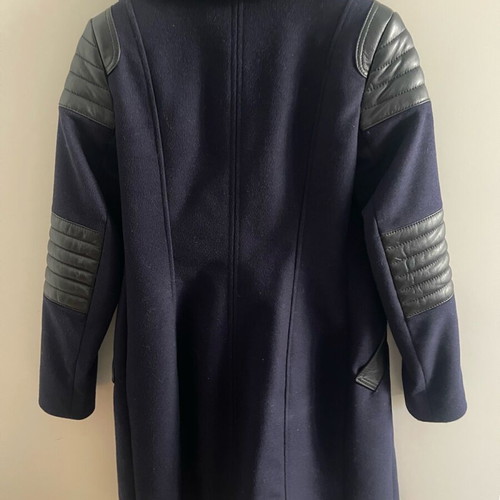 Pennyblack women's wool coat blue with black leather like new