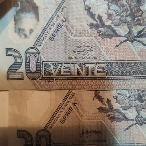 Mexico 20 Pesos banknotes like new, years 2002-2007, 6 pieces total