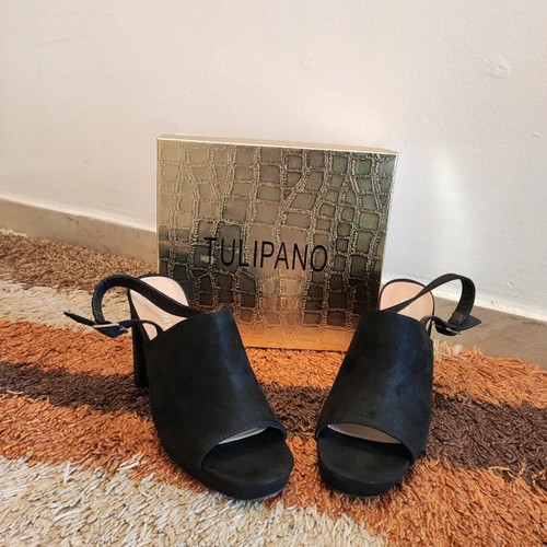 Tulipano women's black shoes with ankle strap and 10cm heel new
