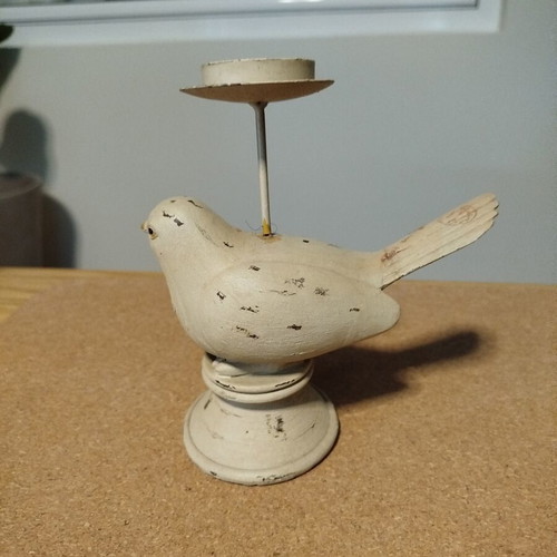 Bird Candle Holder used, wood and iron