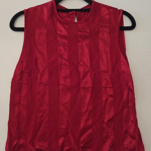 Vintage St Michael red striped sleeveless shell blouse like new