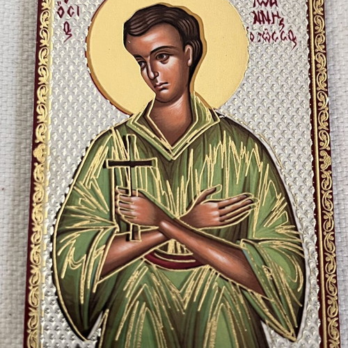 Saint John the Russian metal icon like new with gilding and silvering, magnetic