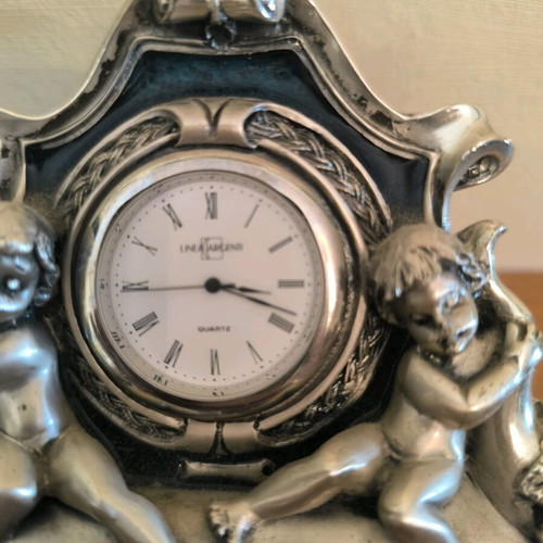 Vintage silver-plated Linea Argenti table clock with Quartz mechanism