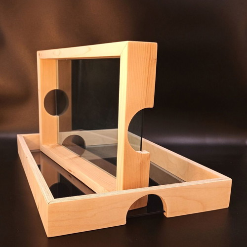 Serving trays new, handmade wood and plexiglass, made in Greece