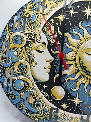 3D Printed Wall Clock 23 cm with Sun & Moon Design new
