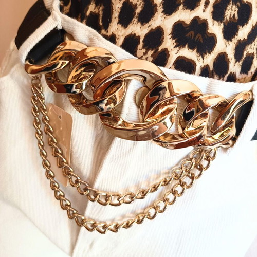 Gold Chain Statement Belt adjustable with elastic waist and metal detail