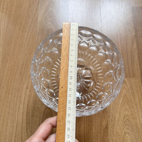 Vintage glass bowl with foot, embossed geometric pattern
