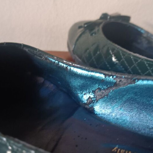 Blu Byblos No 38 ballerinas used, dark green quilted patent leather