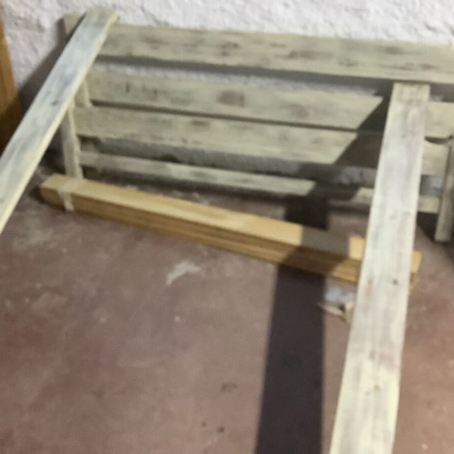 Half-Double Wooden Bed used, painted with chalk paint, without mattress