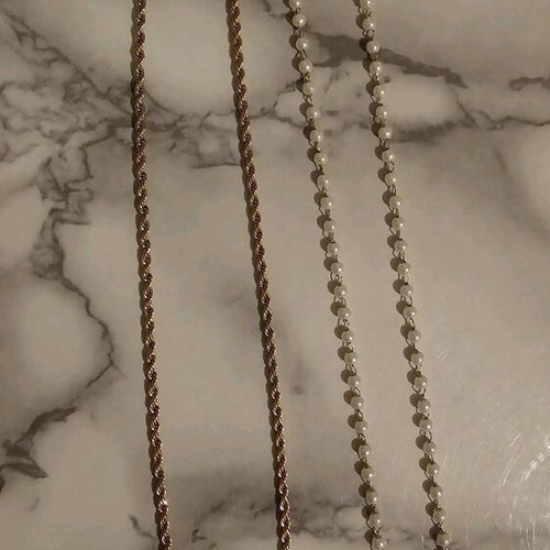 Stainless Steel Necklace Set like new with pearls and twisted design
