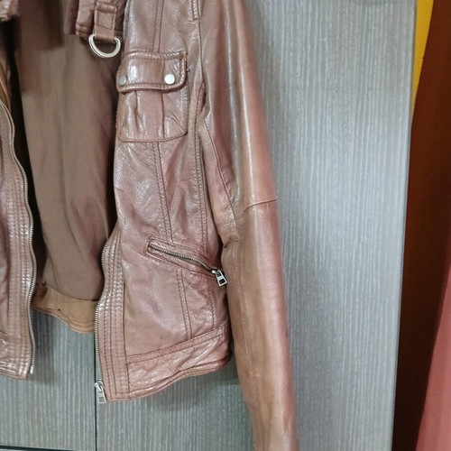 Bershka men's leather jacket used, brown, size M