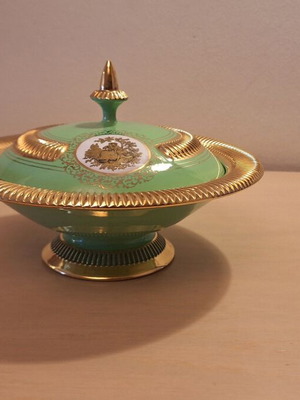 Porcelain decorative vessel Fiorentina light green used, vintage 1950